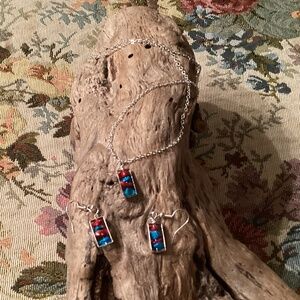 Turquoise / Coral Bead Necklace / Earrings Set